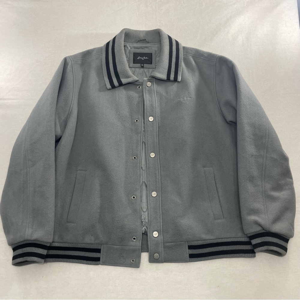 Sean John Gray Men 2XL Y2K 90's Hip Hop Wool Blend Varsity Bomber Jacket Quilted
